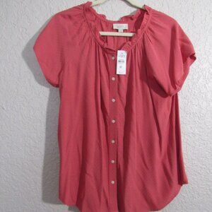 LOFT Button-Front Blouse in Soft Rose / Dusty Coral – Size M – NWT